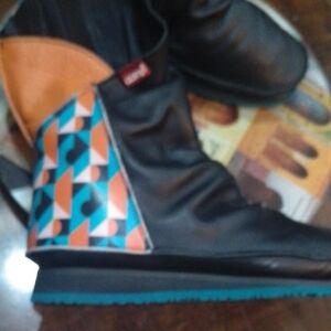 Clamp 37 Geometric Black and Orange Ankle Boots NIB